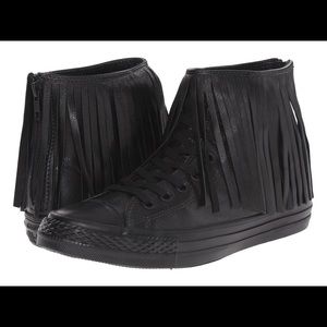 New- Black Leather fringe Converse size 8